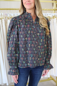 Victoria Floral Top, Navy