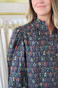 Victoria Floral Top, Navy