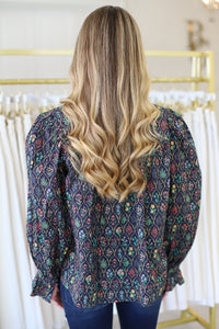 Victoria Floral Top, Navy