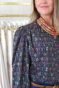 Victoria Floral Top, Navy
