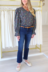 Victoria Floral Top, Navy