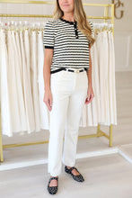 Stripe Button Front Knit Top