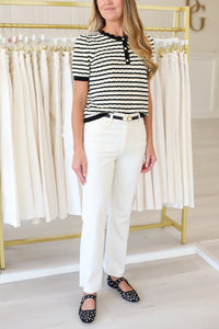 Stripe Button Front Knit Top