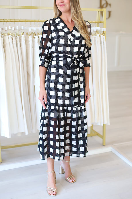 Checkerboard V-Neck Maxi