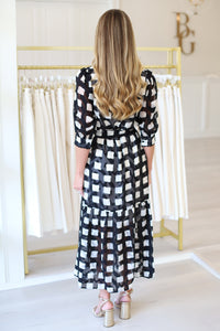 Checkerboard V-Neck Maxi