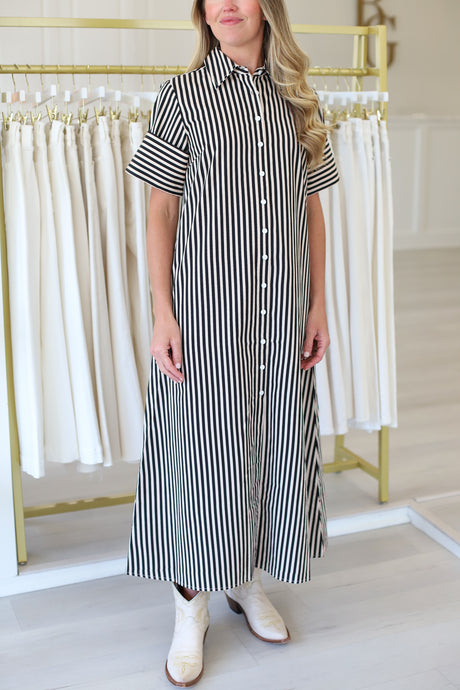 Gibbons Dress, Ganache Pinstripe
