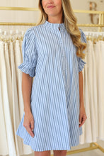 Stripe Poplin Pleat Sleeve Shirt Dress
