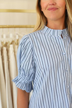 Stripe Poplin Pleat Sleeve Shirt Dress