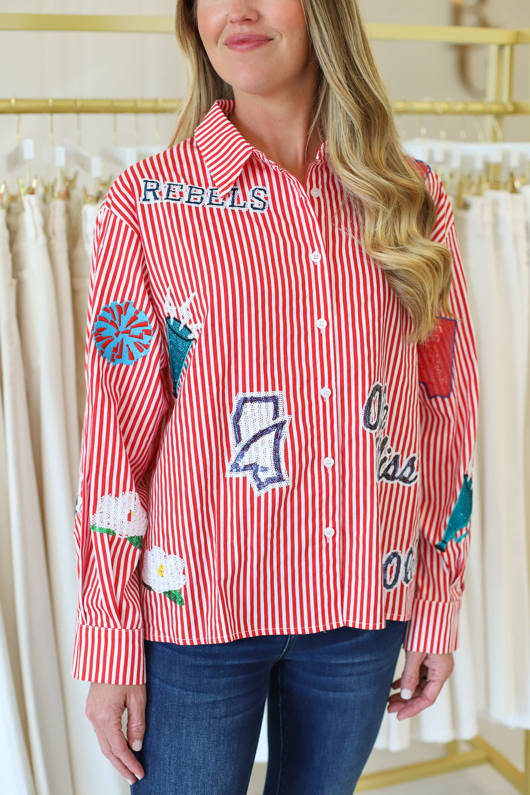Ole Miss Mini Icon Striped Button Down