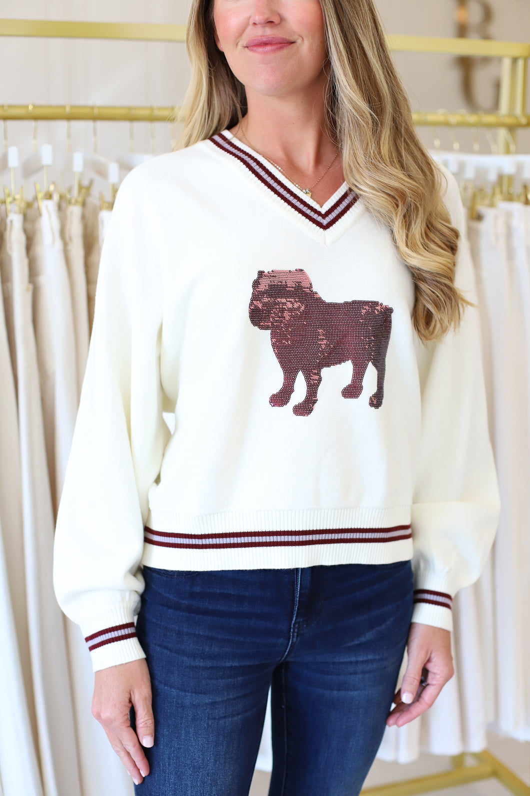 Mississippi State V-Neck Bulldog Sweater