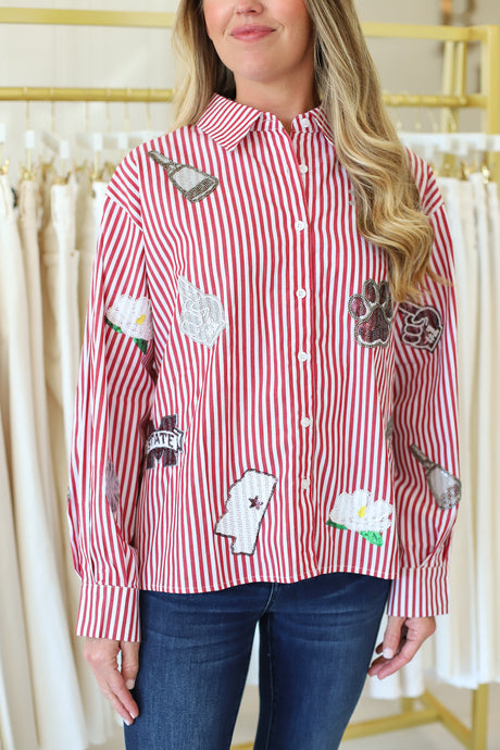 Mississippi State Mini Icon Striped Button Down