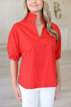 Red Poplin Collar Top