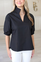 Black Poplin Collar Top