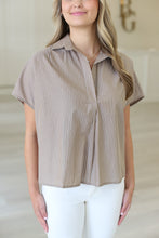 Brown Stripe Collar V-Neck Signature Top