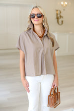 Brown Stripe Collar V-Neck Signature Top