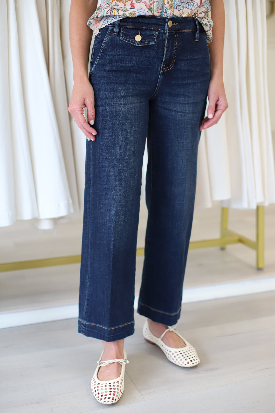 Stride Wide Leg Jean with Trouser Details, 27