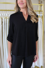 Black Cuffed Button Blouse