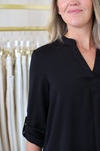 Black Cuffed Button Blouse