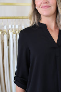 Black Cuffed Button Blouse