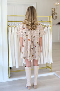 Brown Plaid Butterfly Short Sleeve Dress