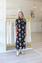 Black Floral Puff Sleeve Maxi Dress