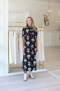 Black Floral Puff Sleeve Maxi Dress