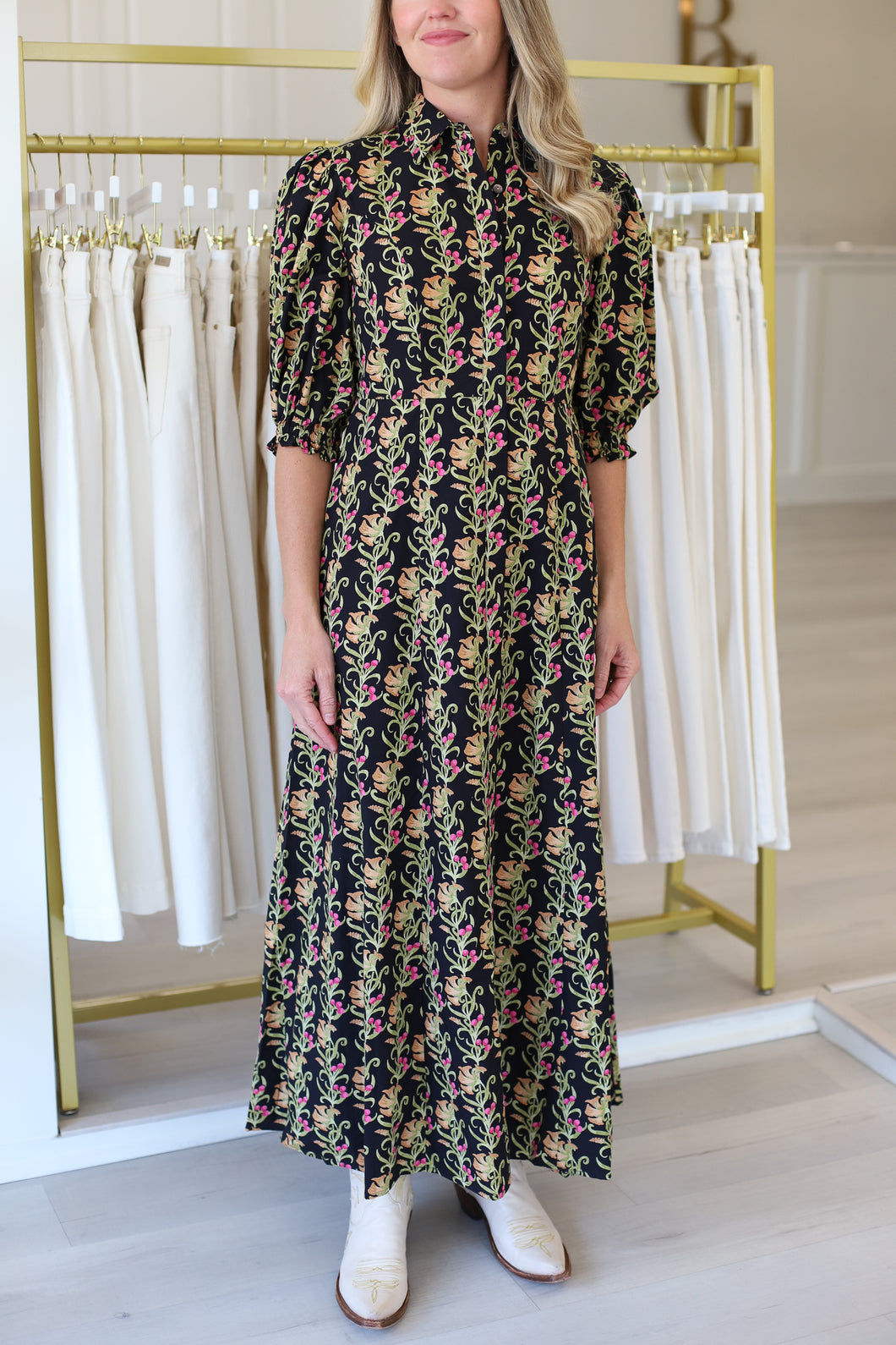 Rosie Shirt Dress, Berrywood Scroll