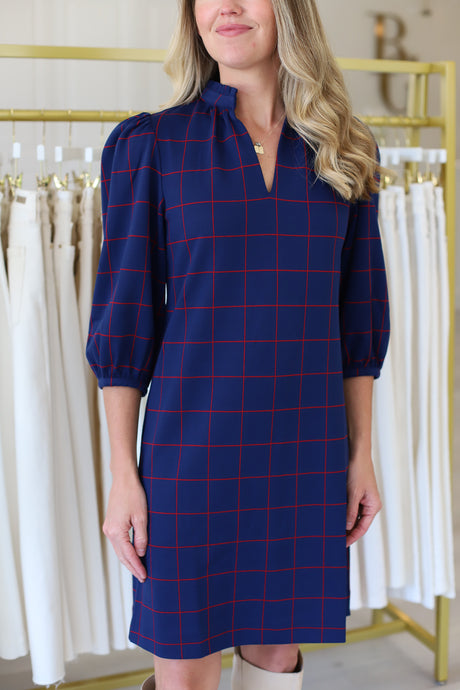 Sherri Knit Navy Plaid Dress