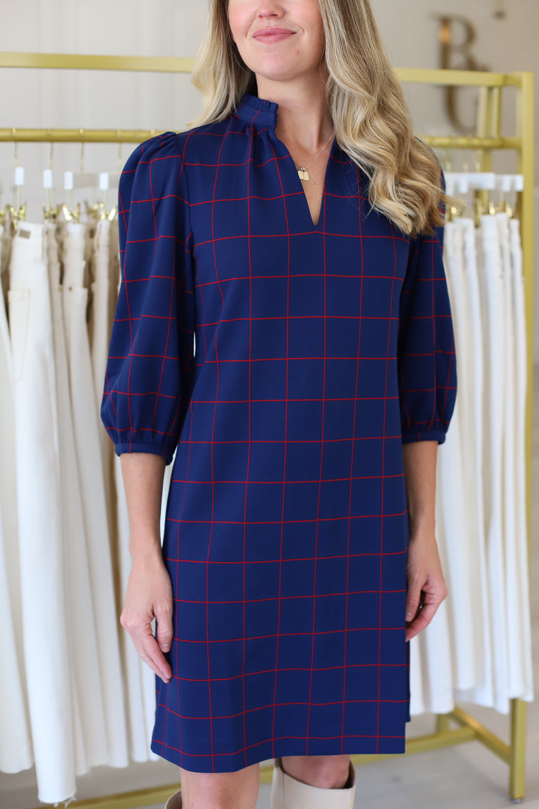 Sherri Knit Navy Plaid Dress