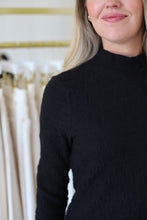 Ribbed Knit Crisscross Mock Neck Top, Black