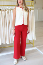 Cream & Red Piped Knit Vest