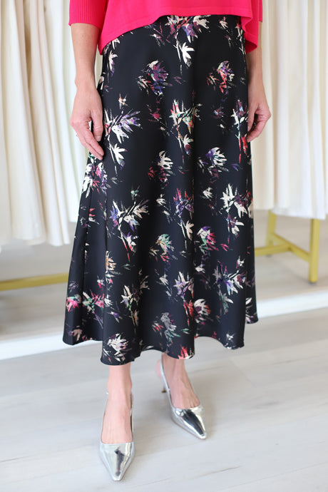 Abstract Black Midi Skirt