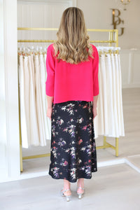 Abstract Black Midi Skirt