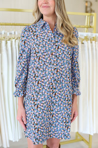 Blue Empire Placket Collar Dress