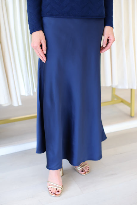 Edie Charmeuse Skirt, Midnight Navy