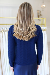 Gracie Cashmere Basketweave Sweater, Midnight Navy