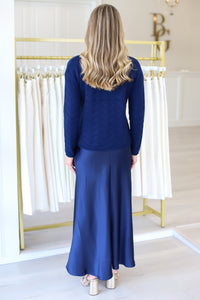 Gracie Cashmere Basketweave Sweater, Midnight Navy