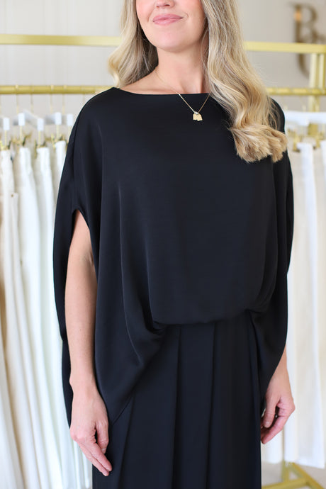 Washed Satin Boat Neck Caftan Blouse