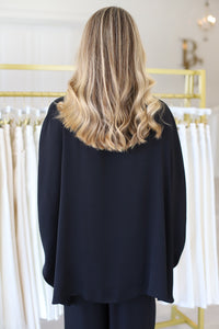 Washed Satin Boat Neck Caftan Blouse
