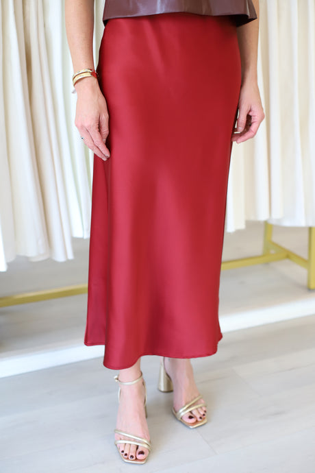 Satin Bias Cut Skirt, Wine