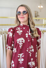 Maroon Floral Puff Sleeve Maxi Dress