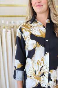 Black Flower Tencel Midi Dress