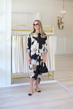 Black Flower Tencel Midi Dress