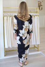 Black Flower Tencel Midi Dress
