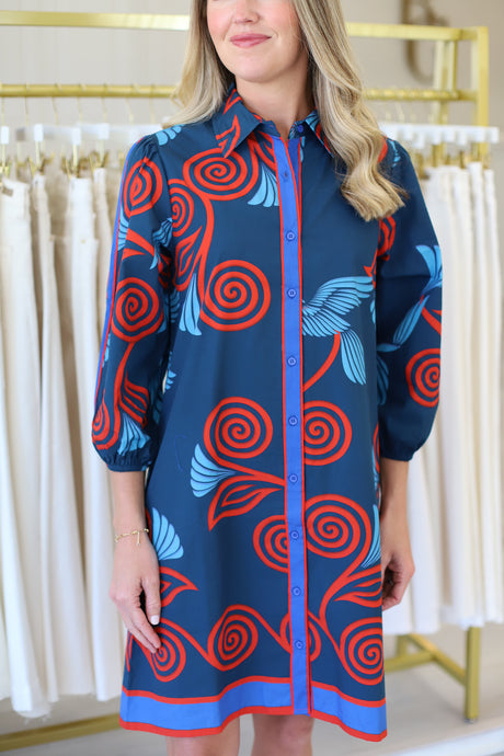 Ava Dress, Indigo Feathers