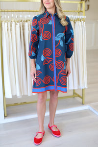 Ava Dress, Indigo Feathers