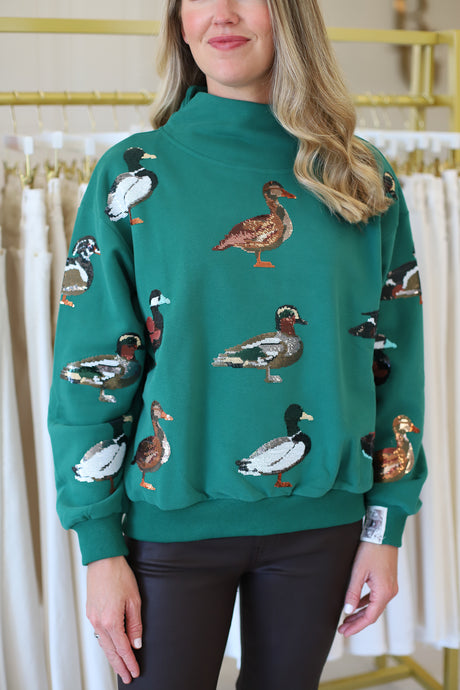Green Duck Mock Neck Sweatshirt