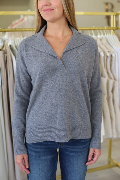 Notched Collar Cashmere V-Neck Sweater