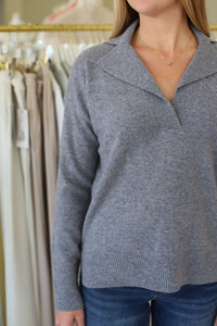 Notched Collar Cashmere V-Neck Sweater