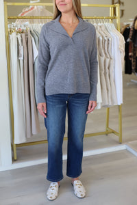 Notched Collar Cashmere V-Neck Sweater